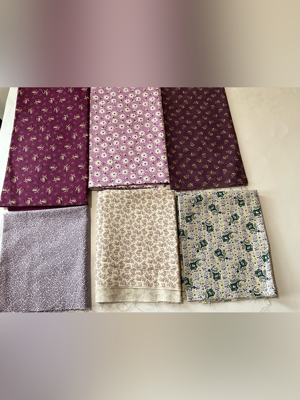 Quilting Sewing Crafts Fabrics Lot Purples White Floral Cotton